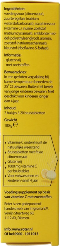 Roter Vitamine C 1000mg bruis - Hoge dosering vitamine C ter ondersteuning van je weerstand - 40 bruistabletten met citroensmaak - afbeelding 10