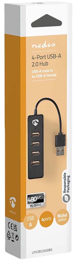 Nedis USB-Hub - USB-A Male - 4x USB A Female - 4-Poorts poort(en) - USB 2.0 - USB Gevoed - afbeelding 14