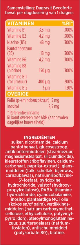 Dagravit Vitamine B Becoforte - Vitamine B3, B5, B6, B11 en B12 helpen om vermoeidheid te verminderen - 100 tabletten - afbeelding 9