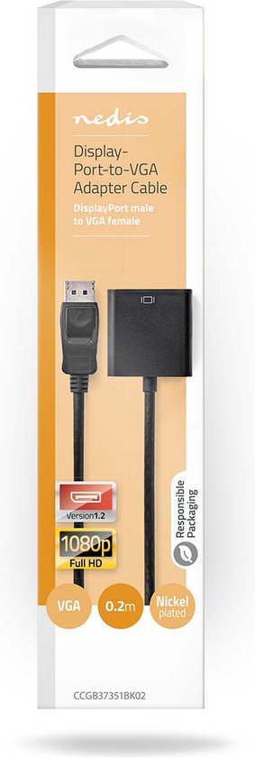 Nedis DisplayPort-Adapter - DisplayPort Male - VGA Female 15p - 1080p - Vernikkeld - 0.20 m - Rond - Zwart - Doos - afbeelding 3