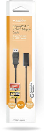 Nedis DisplayPort-Kabel - DisplayPort Male - HDMI Output - 4K@30Hz - Vernikkeld - 0.20 m - Rond - PVC - Zwart - Doos - afbeelding 3