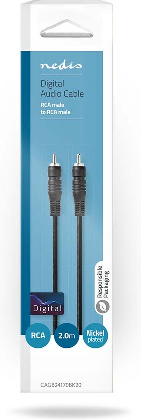 Nedis Digitale Audiokabel - RCA Male - RCA Male - Vernikkeld - 2.00 m - Rond - PVC - Zwart - Doos - afbeelding 2