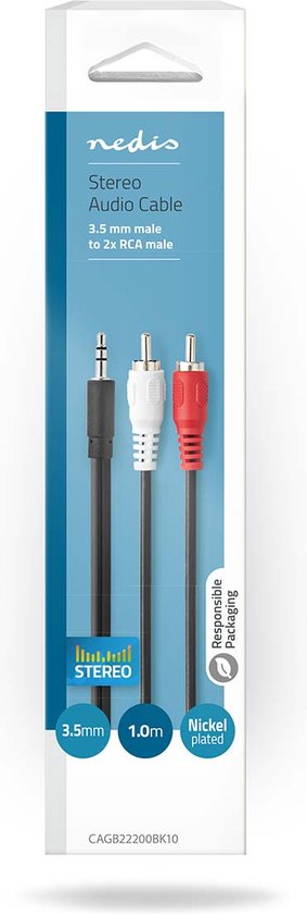 Nedis Stereo-Audiokabel - 3,5 Male - 2x RCA Male - Vernikkeld - m - Rond - Zwart - Doos - afbeelding 15