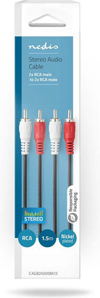 Nedis Stereo-Audiokabel - 2x RCA Male - 2x RCA Male - Vernikkeld - m - Rond - Zwart - afbeelding 11