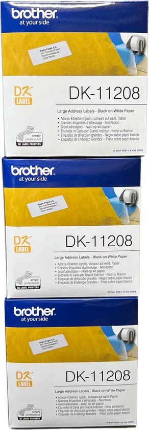3 stuks originele Brother DK-11208 adreslabel (38mm x 90mm) 3 x 400 st - afbeelding 1