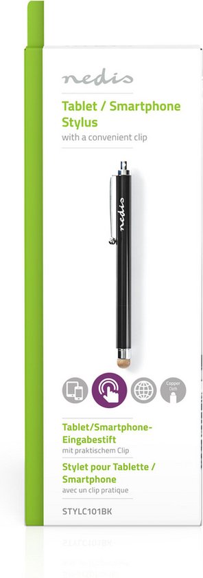 Nedis Stylus Pen - Gebruikt voor: Smartphone / Tablet - Koperdoek Tip - 1 Stuks - Met clip - Zwart - afbeelding 4