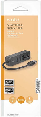 Nedis USB-Hub - USB-A Male - 3x USB A Female - 5-Poorts poort(en) - USB 3.2 Gen 1 - USB Gevoed - 5 Gbps - SD & MicroSD - afbeelding 12