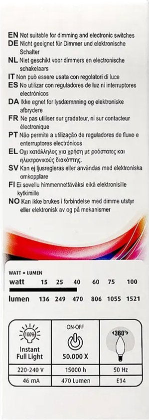 Ledlamp Kaars Mat E14 4.6W =40W - afbeelding 2