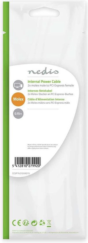 Nedis Interne Voedingskabel - 2x Molex Male - PCI-Express Female - Verguld - 0.20 m - Rond - PVC - Geel / Zwart - Polybag - afbeelding 4