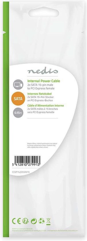 Nedis Interne Voedingskabel - 2x SATA 15-Pins Male - PCI-Express Female - Verguld - 0.20 m - Rond - PVC - Geel / Zwart - Polybag - afbeelding 5