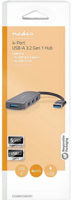 Nedis USB-Hub - USB-A Male - 4x USB A Female - 4-Poorts poort(en) - USB 2.0 / USB 3.2 Gen 1 - USB Gevoed - afbeelding 3