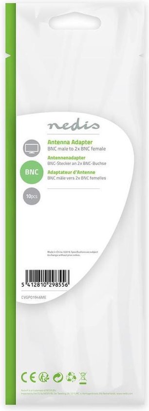 Nedis BNC-Adapter - BNC Male - 2x BNC Female - Vernikkeld - 50 Ohm - Splitter - Metaal - Zilver - 10 Stuks - Polybag - afbeelding 7