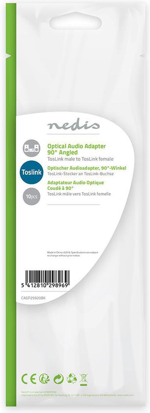 Nedis TosLink-Adapter - TosLink Male - Toslink Female - 90° Gehoekt - ABS - Zwart - 10 Stuks - Polybag - afbeelding 5
