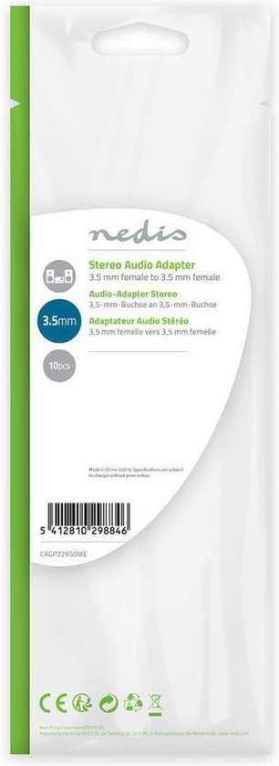 Nedis Stereo-Audioadapter - 3,5 mm Female - 3,5 mm Female - Vernikkeld - Recht - Metaal - Zilver - 10 Stuks - Polybag - afbeelding 8