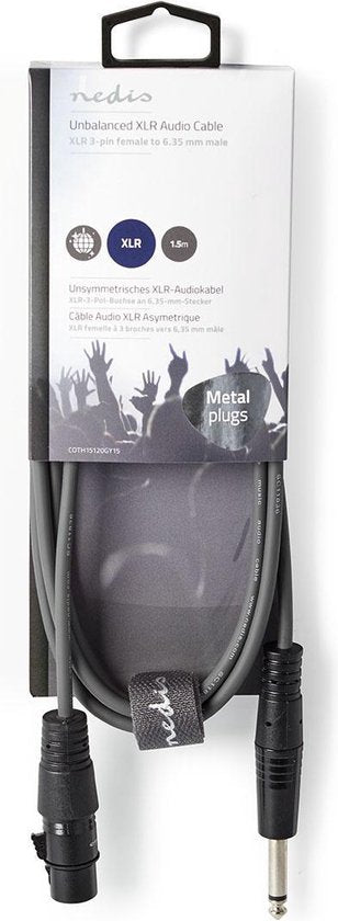 Nedis Ongebalanceerde Audiokabel - XLR 3-Pins Female - 6,35 mm Male - Vernikkeld - 1.50 m - Rond - PVC - Donkergrijs - Kartonnen Sleeve - afbeelding 3