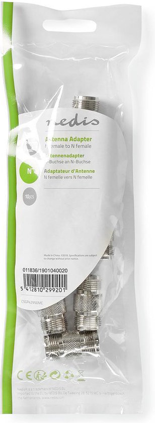 Nedis Satelliet- en Antenne-Adapter - N-Female - N-Female - Vernikkeld - 50 Ohm - Recht - Metaal - Zilver - 10 Stuks - Envelop - afbeelding 5