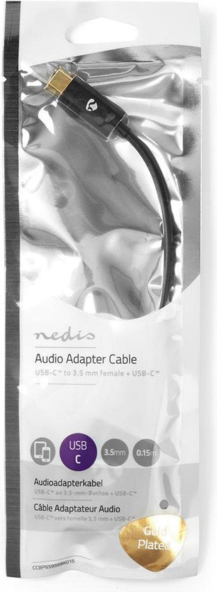 Nedis USB Multi-Port Adapter - USB 3.1 - USB-C Male - USB-C Female / 3,5 mm Female - 0.15 m - Rond - Verguld / Vernikkeld - PVC - Zwart - Polybag - afbeelding 4