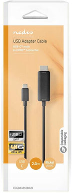 Nedis USB-C Adapter - USB 3.2 Gen 1 - USB-C Male - HDMI Connector - 4K@60Hz - 2.00 m - Rond - Vernikkeld - PVC - Zwart - Doos - afbeelding 6