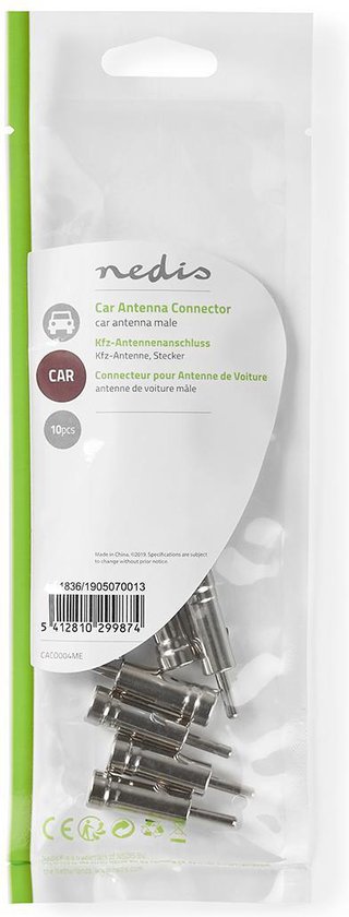 Nedis Connector voor Auto-Antenne - Recht - Male - Koper - 50 Ohm - Druk op - Metaal - Zilver - 10 Stuks - Envelop - afbeelding 4
