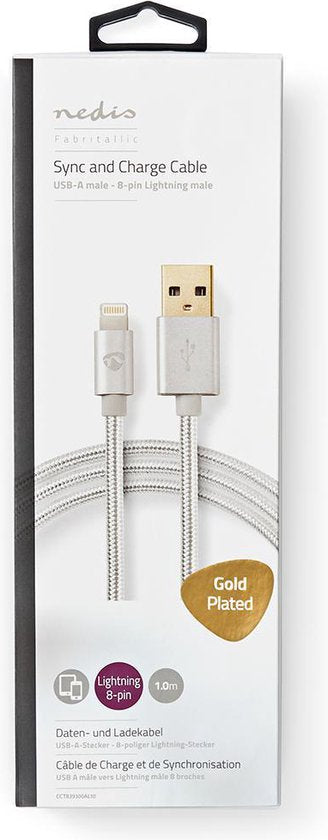 Nedis Lightning Kabel - USB 2.0 - Apple Lightning 8-Pins - USB-A Male - 480 Mbps - Verguld - 1.00 m - Rond - Gevlochten / Nylon - Aluminium - Cover Window Box - afbeelding 7