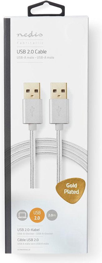 Nedis USB-Kabel - USB 2.0 - USB-A Male - USB-A Male - 10 W - 480 Mbps - Verguld - 2.00 m - Rond - Gevlochten / Nylon - Aluminium - Cover Window Box - afbeelding 4