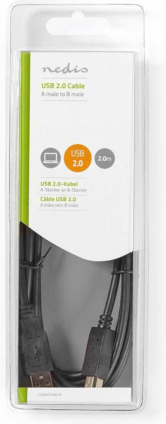 Nedis USB-Kabel - USB 2.0 - USB-A Male - USB-B Male - 480 Mbps - Vernikkeld - m - Rond - PVC - Zwart - afbeelding 10