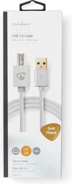 Nedis USB-Kabel - USB 2.0 - USB-A Male - USB-B Male - 10 W - 480 Mbps - Verguld - 2.00 m - Rond - Gevlochten / Nylon - Aluminium - Cover Window Box - afbeelding 5