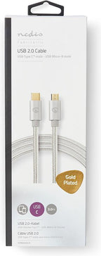 Nedis USB-Kabel - USB 2.0 - USB-C Male - USB Micro-B Male - 10 W - 480 Mbps - Verguld - 3.00 m - Rond - Gevlochten / Nylon - Aluminium - Cover Window Box - afbeelding 5