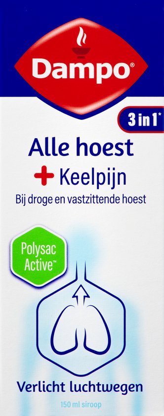 Dampo 3 in 1 Alle Hoest + Keelpijn - Bij droge en vastzittende hoest - Bij keelpijn - Verlicht de luchtwegen - Hoestdrank - Medisch hulpmiddel - 150 ml - afbeelding 2