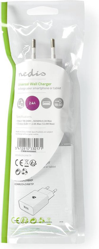 Nedis Oplader - 1x 2,4 A - Outputs: 1 - Poorttype: 1x USB-A - Geen Kabel Inbegrepen - 12 W - Enkele voltage selectie - afbeelding 3