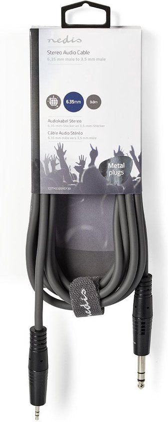 Nedis Stereo audiokabel 6.35mm M-3.5mm M Grijs - afbeelding 6