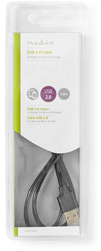 Nedis CCGB60510BK10 USB-kabel 1 m 2.0 USB A Micro-USB B Zwart - afbeelding 2