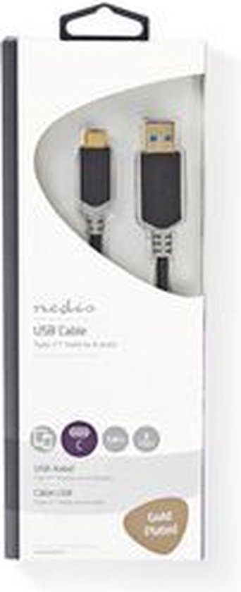 Nedis USB-Kabel - USB 3.2 Gen 1 - USB-A Male - USB-C Male - 60 W - 5 Gbps - Verguld - 1.00 m - Rond - PVC - Antraciet - Doos - afbeelding 7