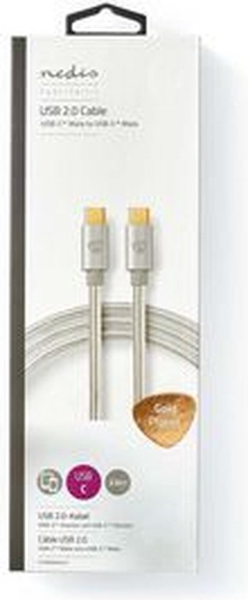 USB-Kabel | USB 2.0 | USB-C™ Male | USB-C™ Male | 480 Mbps | Verguld | m | Rond | Gebreid / Nylon | Zilver | Cover Window Box - afbeelding 10