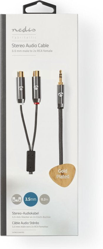 Nedis Stereo-Audiokabel - 3,5 mm Male - 2x RCA Female - Verguld - 0.20 m - Rond - Grijs / Gun Metal Grijs - Cover Window Box - afbeelding 3