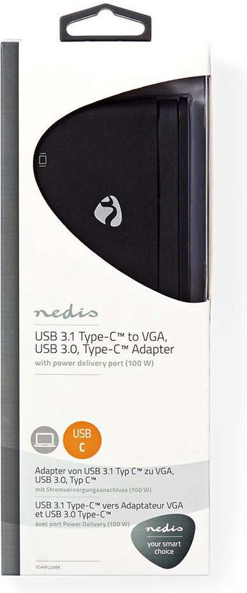 Nedis USB Multi-Port Adapter - USB 3.1 - USB-C Female - USB-A Female / USB-C Female / VGA Female 15p - Rond - Vernikkeld - Zwart - Window Box met Euro Lock - afbeelding 8