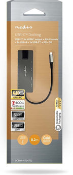 Nedis USB Multi-Port Adapter - 10-in-1 - USB 3.2 Gen 1 - USB-C Male - HDMI Output / RJ45 Female / SD / 2x USB-C / 3,5 mm Female / 3x USB-A Female - 5 Gbps - 0.20 m - Rond - Verguld - PVC - afbeelding 2