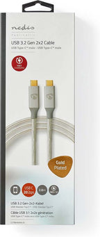 Nedis USB-Kabel - USB 3.2 Gen 2x2 - USB-C Male - USB-C Male - 100 W - 4K@60Hz - 20 Gbps - Verguld - 2.00 m - Rond - Gevlochten / Nylon - Zilver - Cover Window Box - afbeelding 2