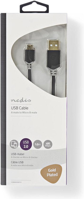USB-Kabel - USB 2.0 - USB-A Male - USB Micro-B Male - 480 Mbps - Verguld - m - PVC - afbeelding 2