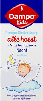 Dampo Kids Nacht Kindersiroop Alle Hoest + Vrije luchtwegen - Voor droge en vastzittende hoest 's nachts bij kinderen - Verlichting en verzachting bij het hoesten - Vanaf 1 jaar - Medisch hulpmiddel - 100 ml - afbeelding 1
