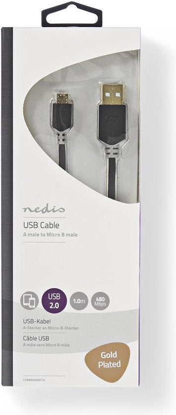 USB-Kabel - USB 2.0 - USB-A Male - USB Micro-B Male - 480 Mbps - Verguld - m - PVC - afbeelding 11