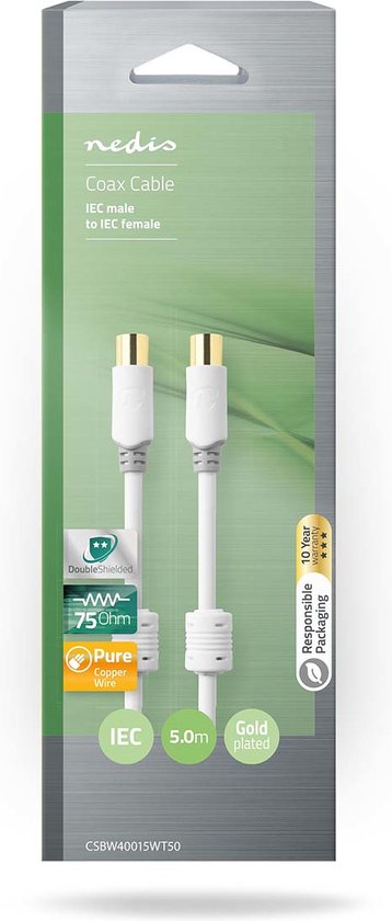 Coaxkabel 100 dB | IEC (coax) male - IEC (coax) male | 5,0 m | Wit - afbeelding 12