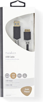 Nedis USB-Kabel - USB 3.2 Gen 1 - USB-A Male - USB Micro-B Male - 5 Gbps - Verguld - 2.00 m - Rond - PVC - Antraciet - Doos - afbeelding 2