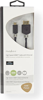 Nedis High Speed ​​HDMI-Kabel met Ethernet - HDMI Connector - HDMI Micro-Connector - 4K@30Hz - 10.2 Gbps - 2.00 m - Rond - PVC - Antraciet - Window Box - afbeelding 3