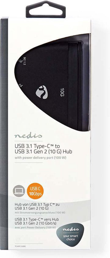 Nedis USB Multi-Port Adapter - USB 3.2 Gen 2 - USB-C Male - 2x USB-A / 2x USB-C - Rond - Vernikkeld - Zwart - Doos - afbeelding 8