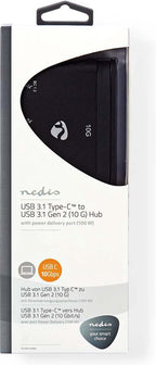 Nedis USB Multi-Port Adapter - USB 3.2 Gen 2 - USB-C Male - 2x USB-A / 2x USB-C - Rond - Vernikkeld - Zwart - Doos - afbeelding 8