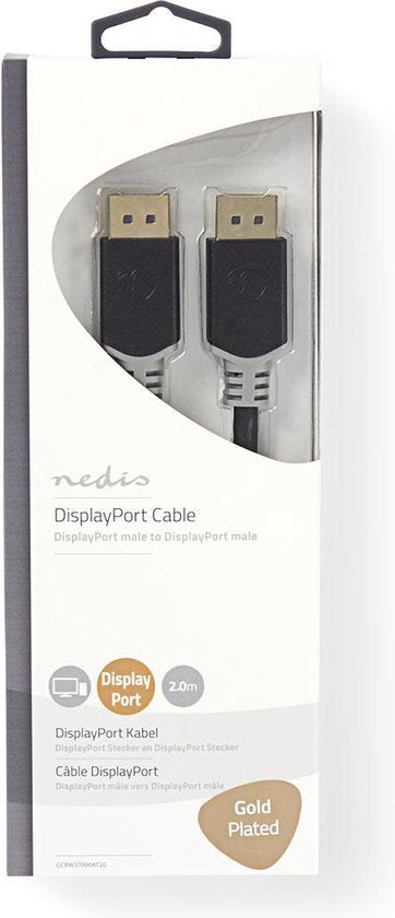 Nedis DisplayPort-Kabel - DisplayPort Male - DisplayPort Male - 4K@60Hz - Verguld - 2.00 m - Rond - PVC - Antraciet / Grijs - Doos - afbeelding 3