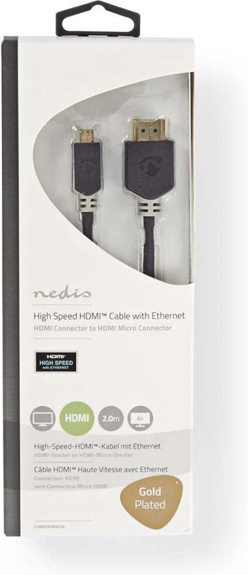 Nedis High Speed ​​HDMI-Kabel met Ethernet - HDMI Connector - HDMI Connector - 4K@30Hz - 10.2 Gbps - 2.00 m - Rond - PVC - Antraciet - Polybag - afbeelding 3