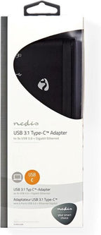 Nedis USB Multi-Port Adapter - USB 3.1 - USB-C Male - RJ45 Female / 3x USB-A - Rond - Vernikkeld - Zwart - Window Box met Euro Lock - afbeelding 6