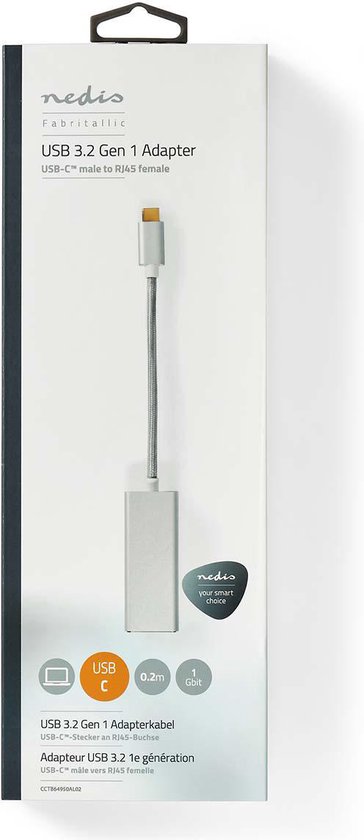 Nedis USB-netwerkadapter - USB 3.2 Gen 1 - 1 Gbps - USB-C Male - RJ45 Female - 0.20 m - Rond - Verguld - Vertind-Koper - Zilver - Cover Window Box - afbeelding 6